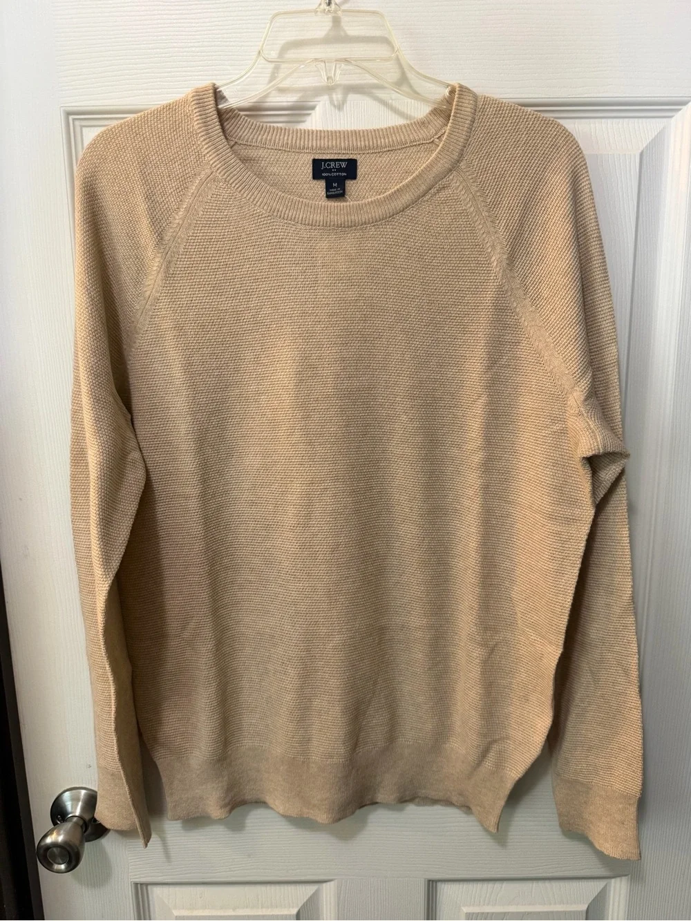 NWT J. Crew Men’s Crewneck Beige Cotton Subtle Waffle Knit Sweater Sz M
